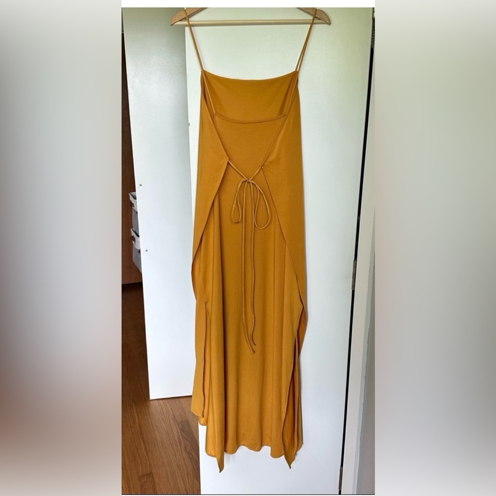 NWT Zara Mustard Yellow Asymmetrical Slip Dress L - Picture 7 of 9